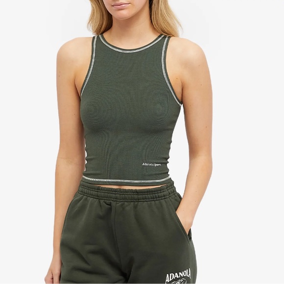 Adanola Tops - Adanola Contrast Stitch Tank in Dark Olive XS